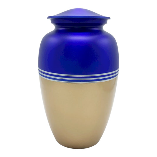 Blue / Gold Metal Memorial Funeral Cremation Urn for Adult Human Ash 10" - Premium from River Memorials - Just $129.95! Shop now at River Memorials - Cremation Urns, Scatter Tubes, & Memorial Jewelry