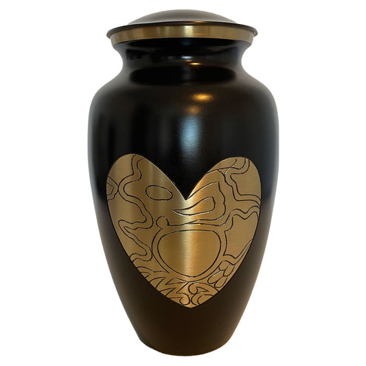 Golden Heart Brass Metal Memorial Funeral Cremation Urn for Adult Human Ash 10" - Premium  from River Memorials - Just $129.95! Shop now at River Memorials - Cremation Urns, Scatter Tubes, & Memorial Jewelry