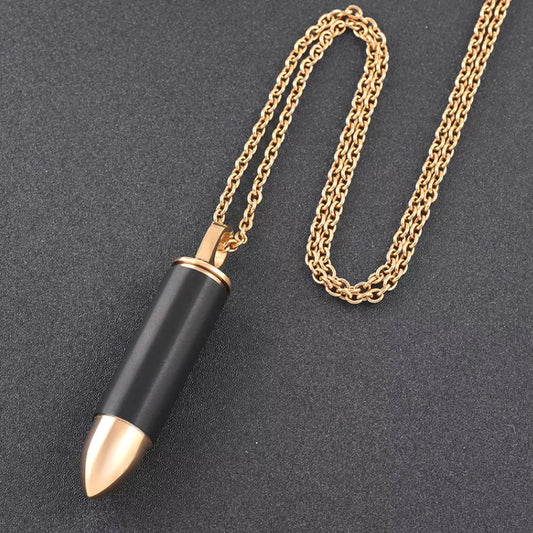 Gold Bullet Urn Pendant Necklace for Memorial Cremation Ashes Keepsake - Premium  from River Memorials - Just $24.95! Shop now at River Memorials - Cremation Urns, Scatter Tubes, & Memorial Jewelry